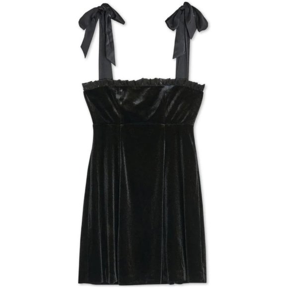 DANIELLE BERNSTEIN Women's Balck Velvet Shoulder Bow Tie Mini Dress - NWT - Picture 1 of 7